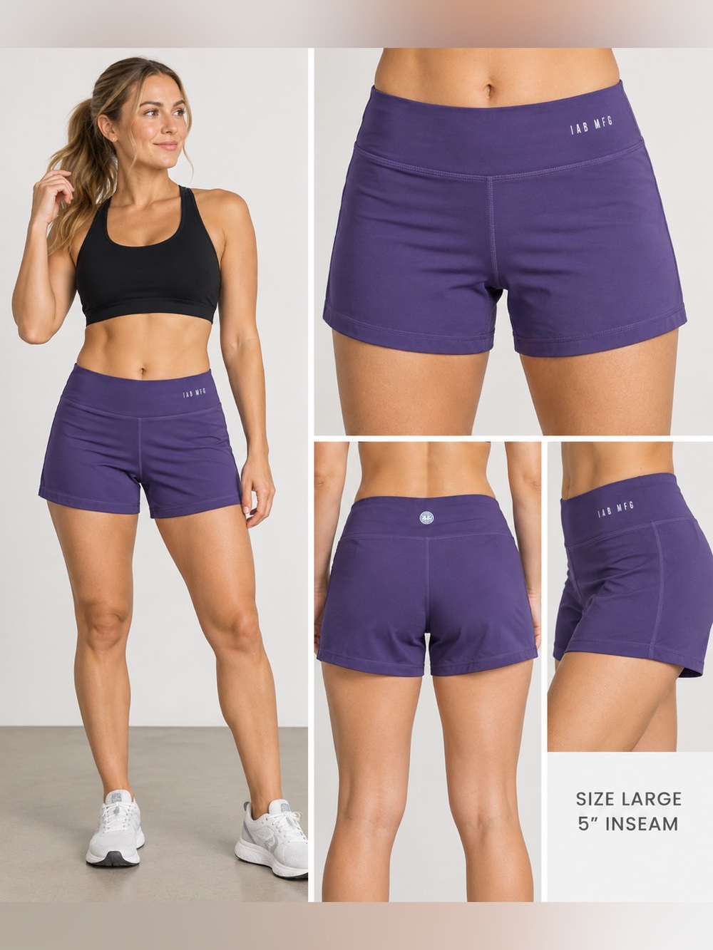 IAB MFG Women’s CrossFit Workout Shorts Purple Size Large 5” Inseam High Rise